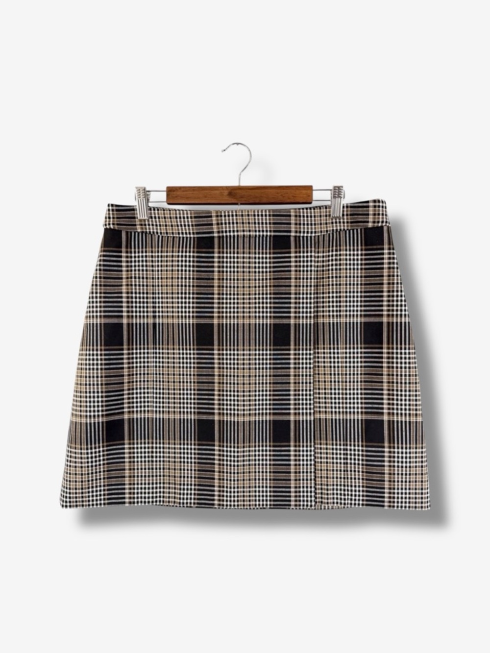 Theory Staple Wrap Skirt Size 12 Becket Portland Plaid Brown Black Preppy Casual